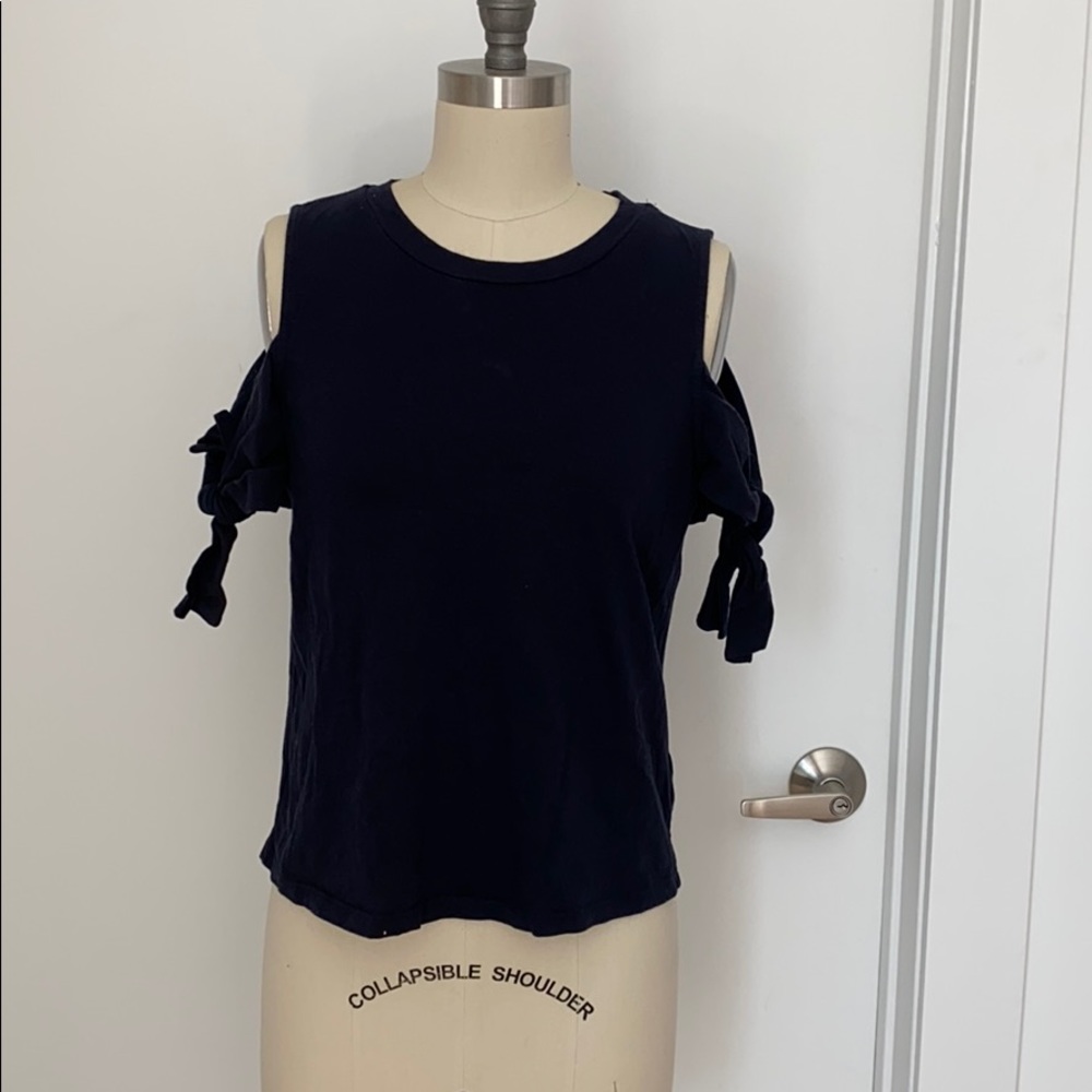 H&M Navy Blue Cold Shoulder Bow Tie Tee